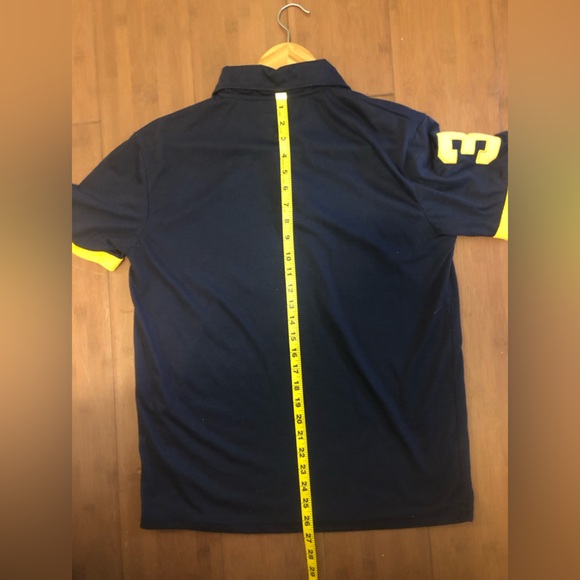 GHYUGR Men's Golf Polo Shirt Navy Blue & Yellow detail & giraffe logo VGC Size M - Picture 8 of 8